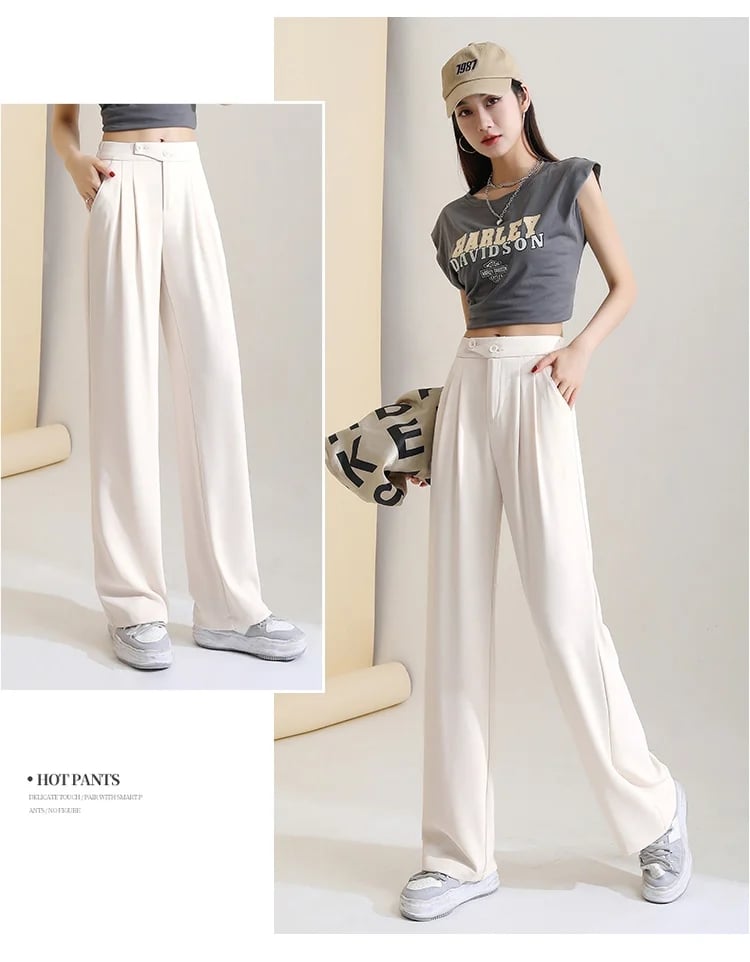 Figure-flattering versatile high-waisted wide leg pants (Pack of 2)