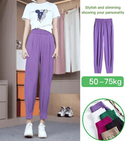 Colorful Loose Lightweight Ankle-length Pants for Women ( Pack of 2 )