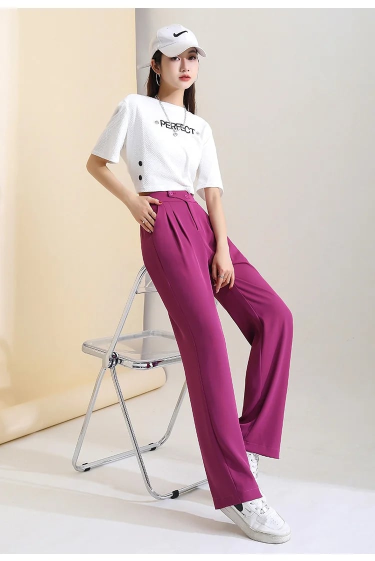 Figure-flattering versatile high-waisted wide leg pants (Pack of 2)