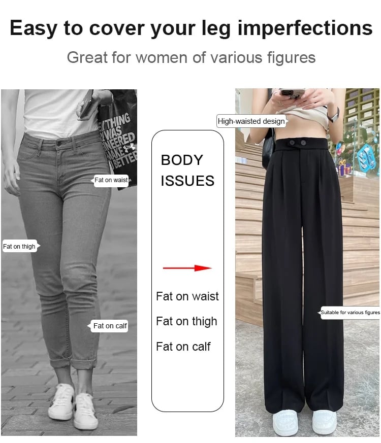 Figure-flattering versatile high-waisted wide leg pants (Pack of 2)