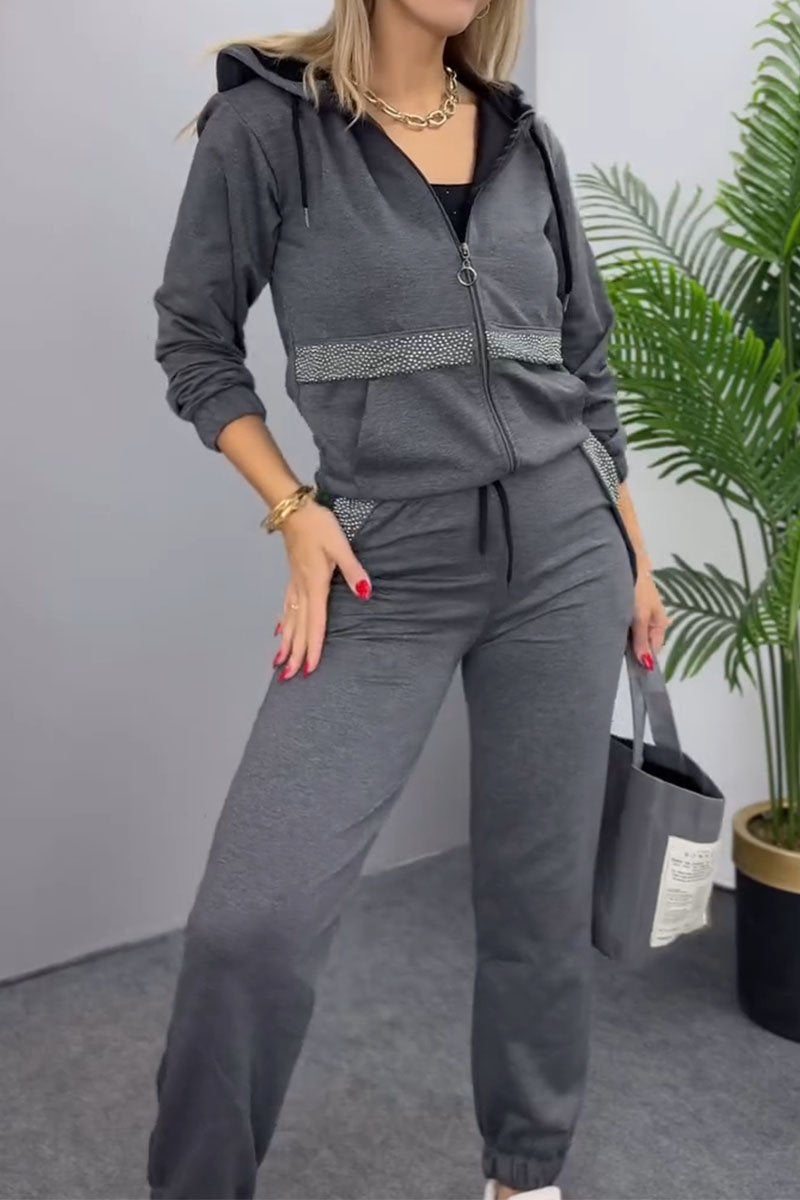 Diamond Cardigan and Pants Two-piece Set